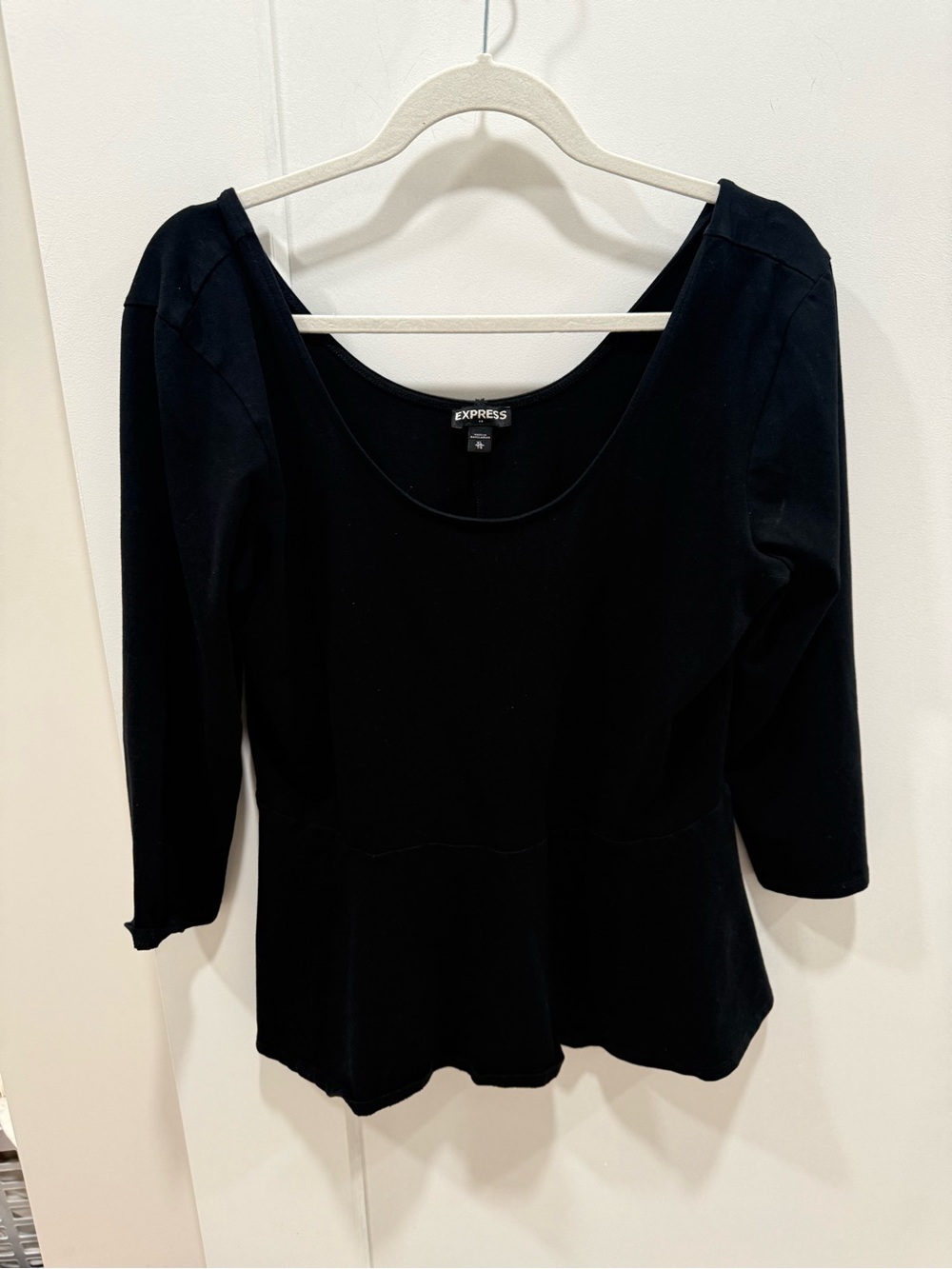 Express Black Scoop Neck Peplum 3/4 Sleeve Top